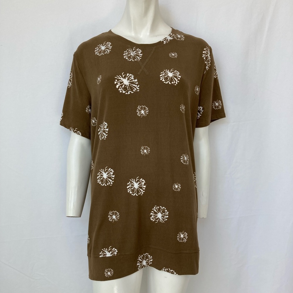 NWOT Happy Sailed Short Sleeve Crew Neck Casual T Shirt 2XL Brown Dandelion